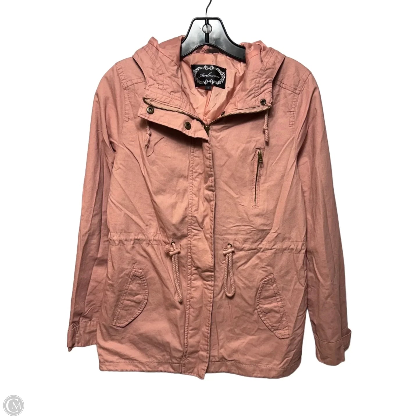 Cargo Style Hooded Jacket By Ambiance Apparel In Pink, Size: S