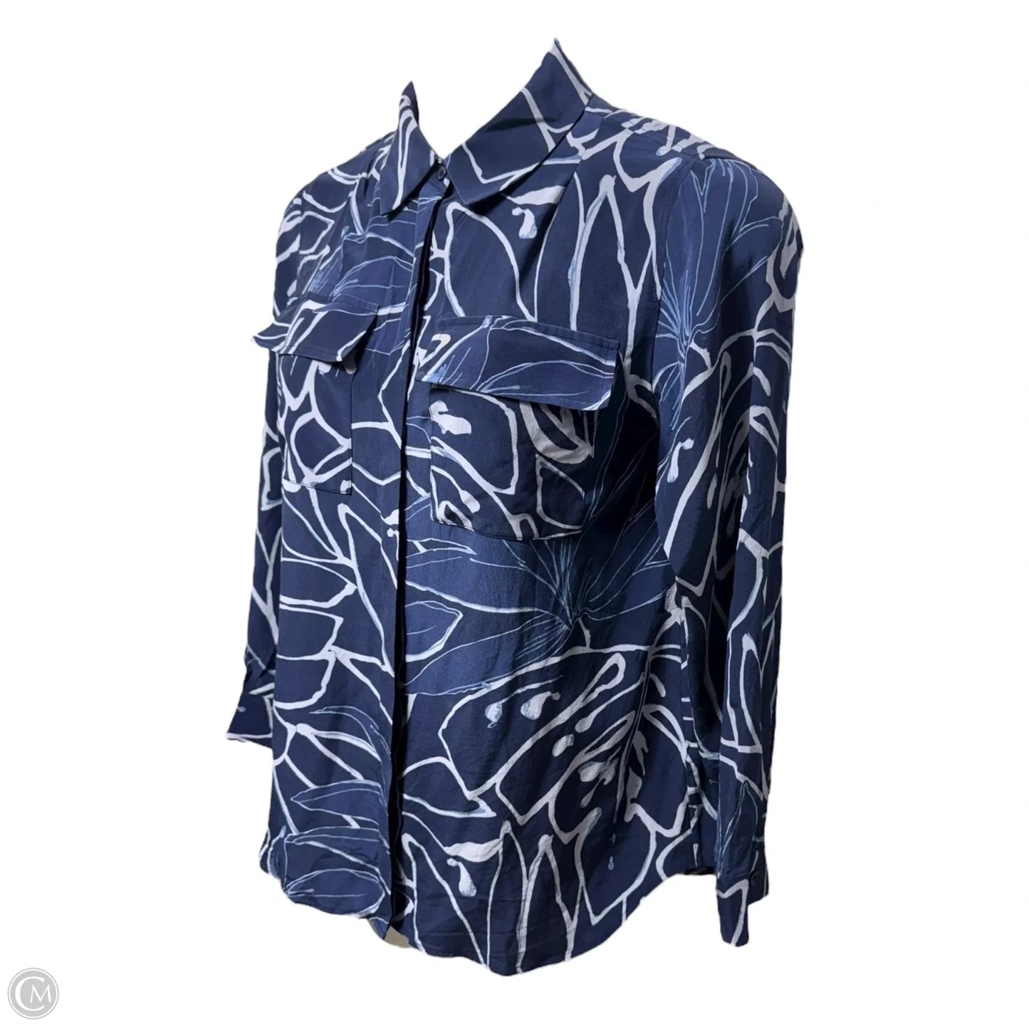 Silk Blouse Designer By Lafayette 148 In Navy, Size: M