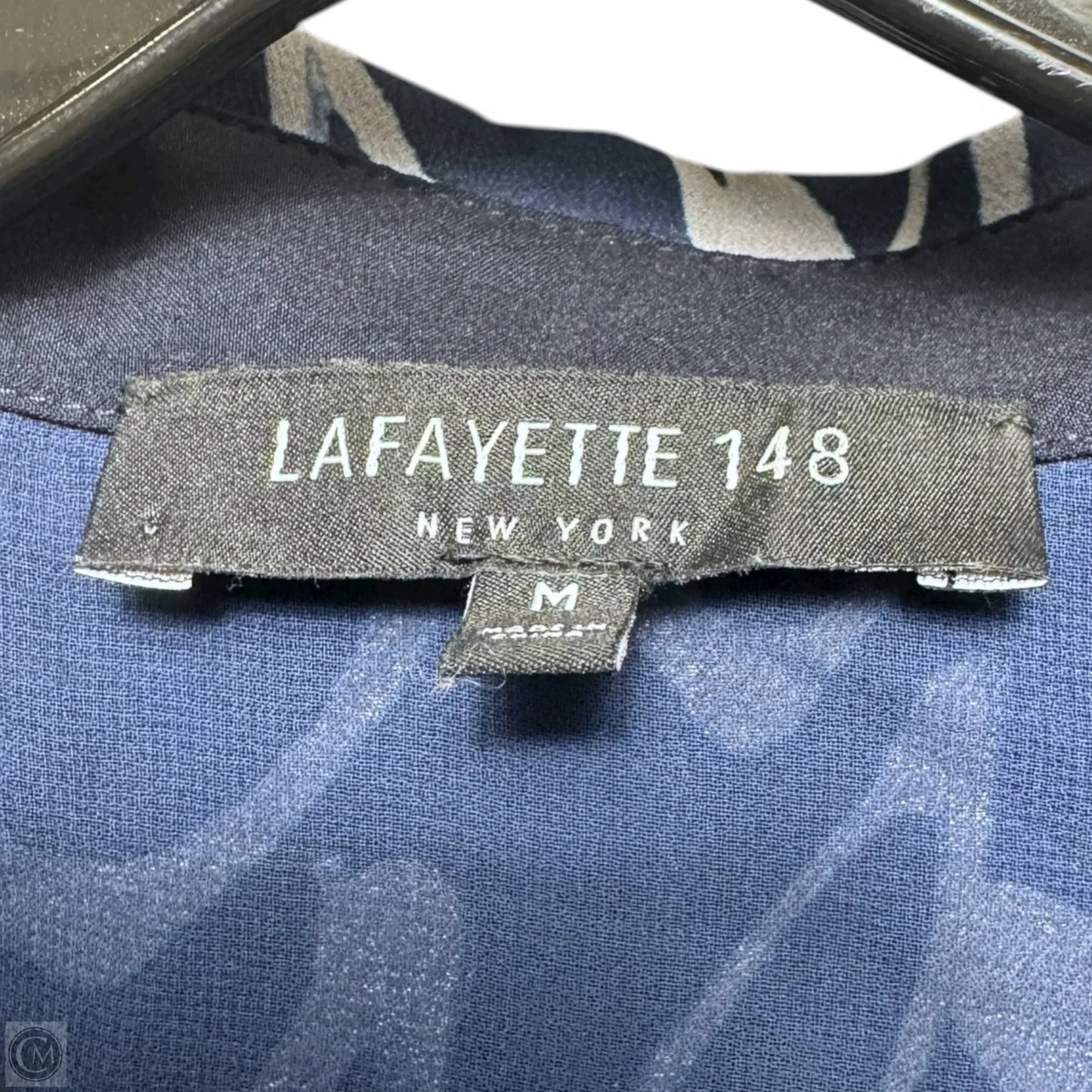 Silk Blouse Designer By Lafayette 148 In Navy, Size: M