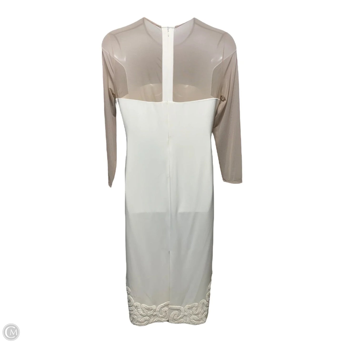 Babe Mesh Long Sleeve Crepe Soutache Full Length Dress By Elizabeth Damrich X Antonio Melani In Cream, Size: 12