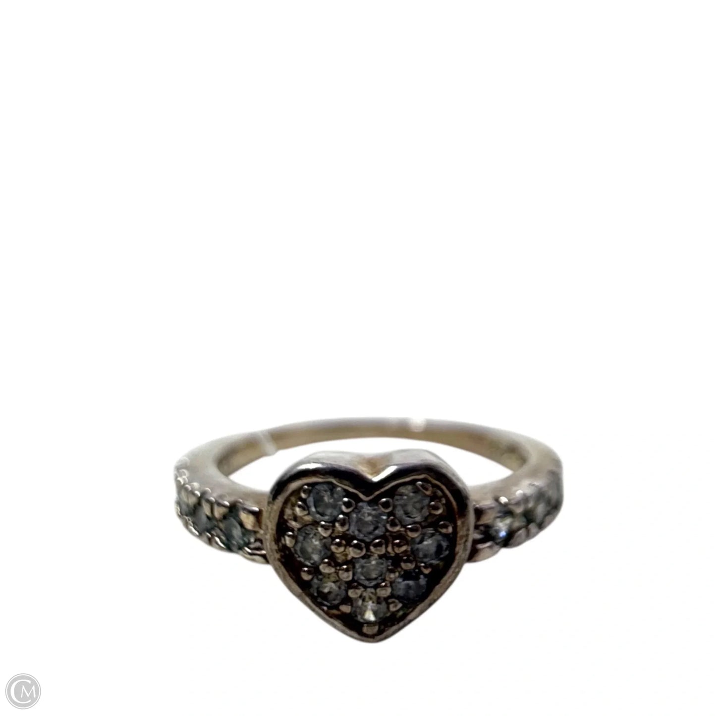 Sterling Silver Heart Ring With Clear Stones, Size: 6.5
