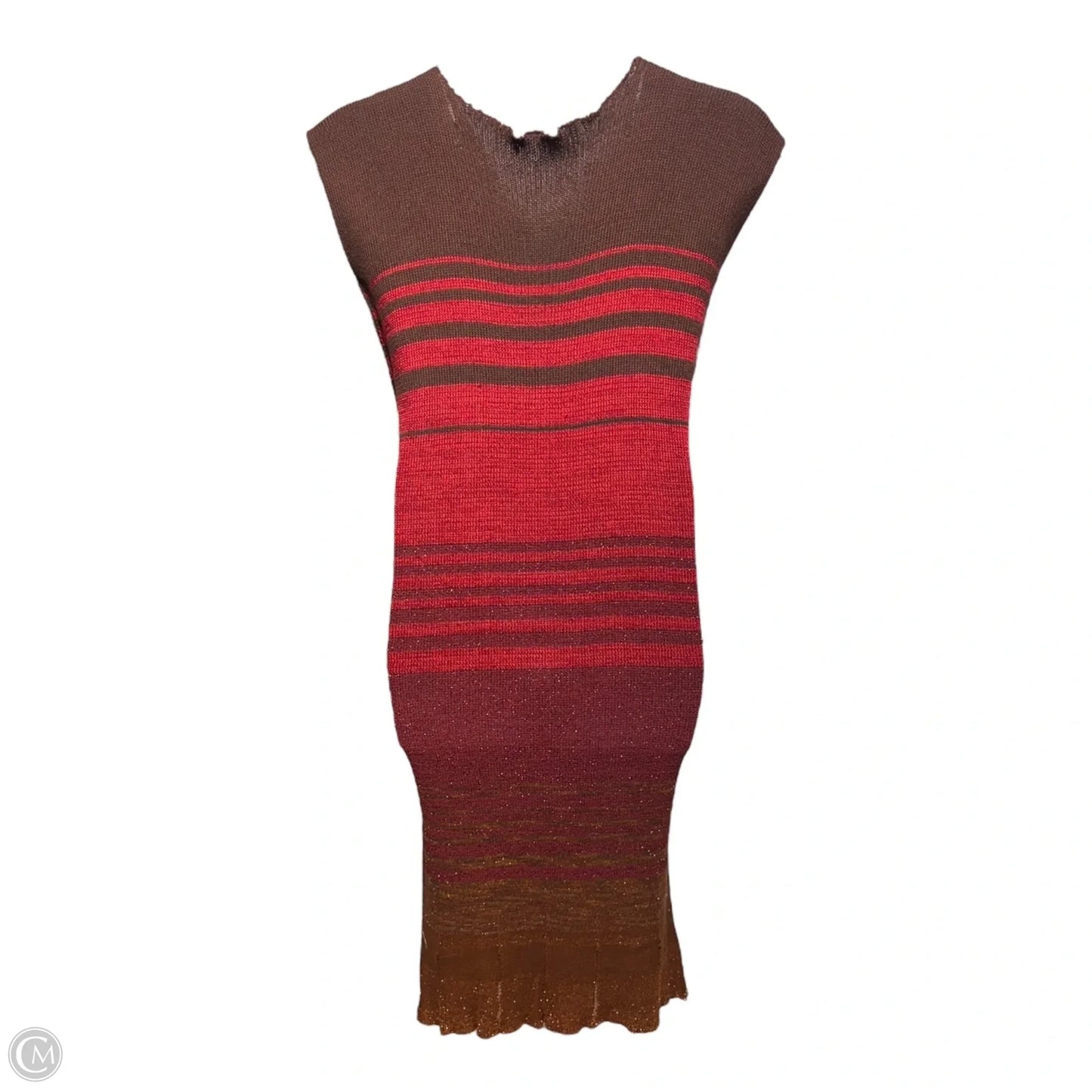 V Rib Sweater Dress By Krel In Brown & Red, Size: One size