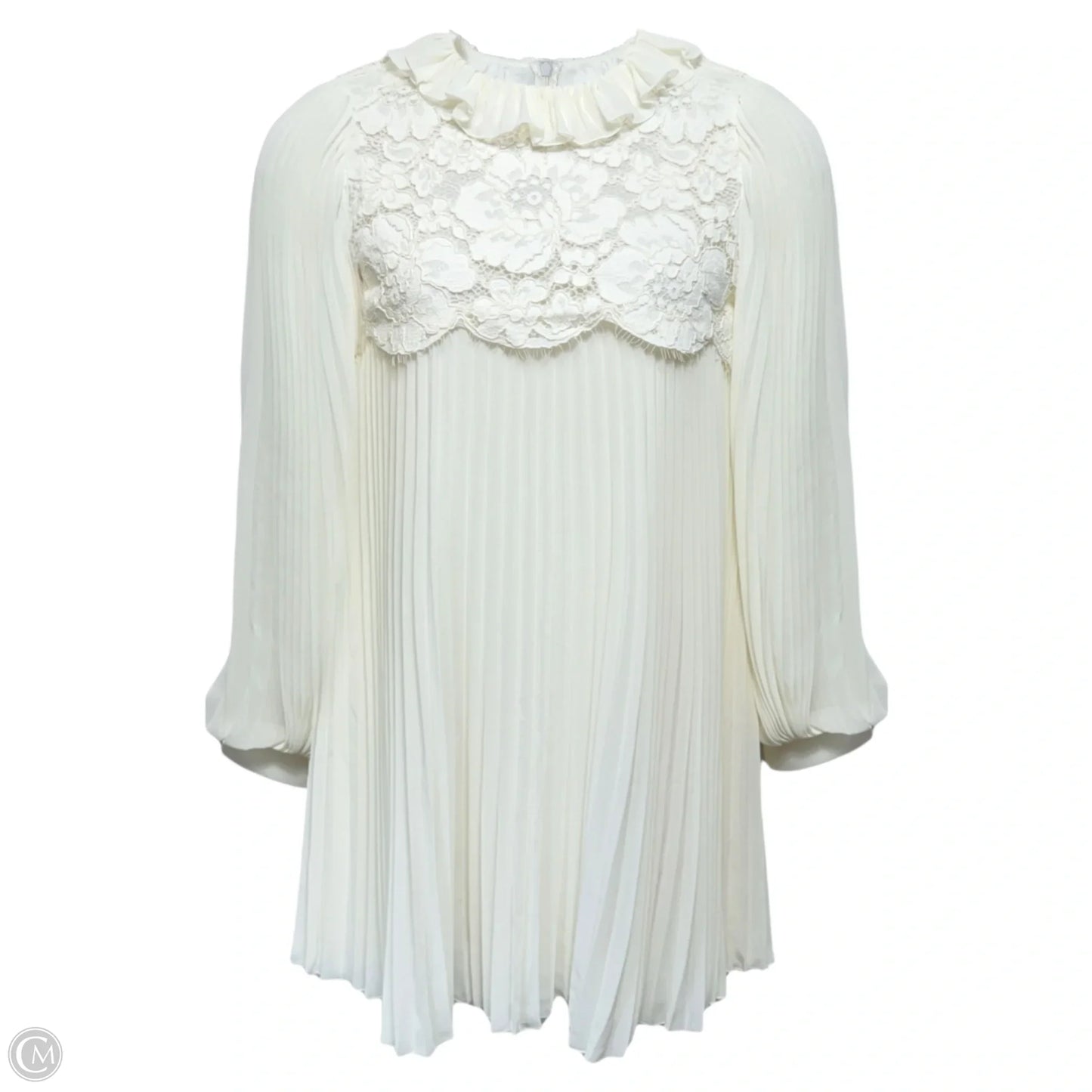 Broderie Anglaise Pleated Mini Dress By Alberta Ferretti X Philosophy di Lorenzo Serafini In Cream, Size: 6