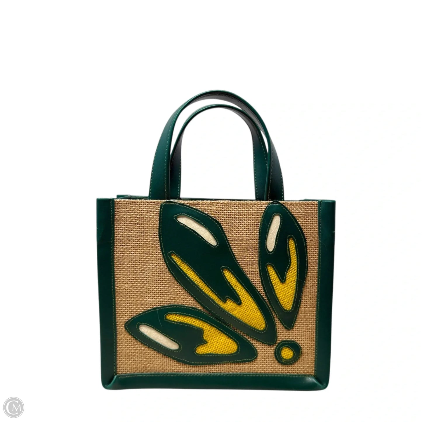 The Pride of Barbados Mini Floral Jute & Faux Leather Tote By Olaniyi Luxuries, Size: Small