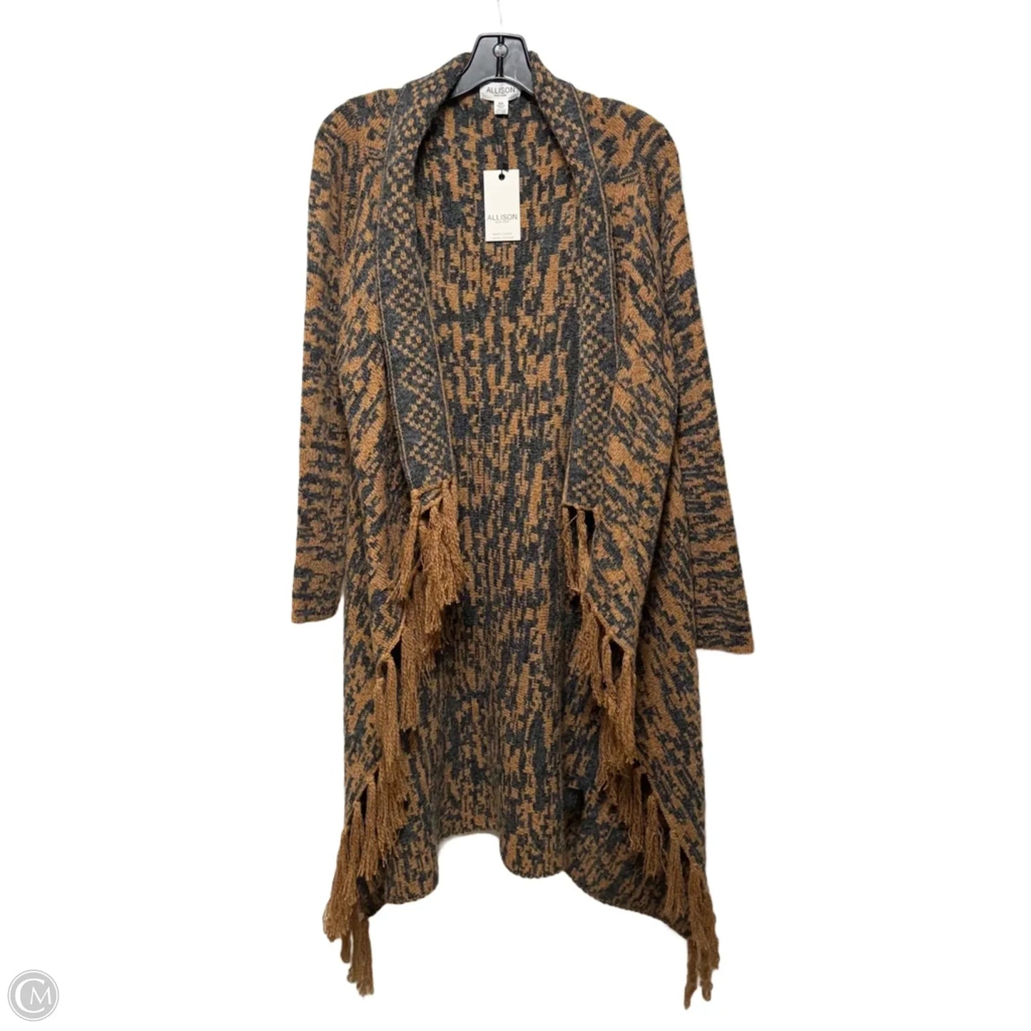 Sweater Cardigan By Allison In Brown & Grey, Size: M