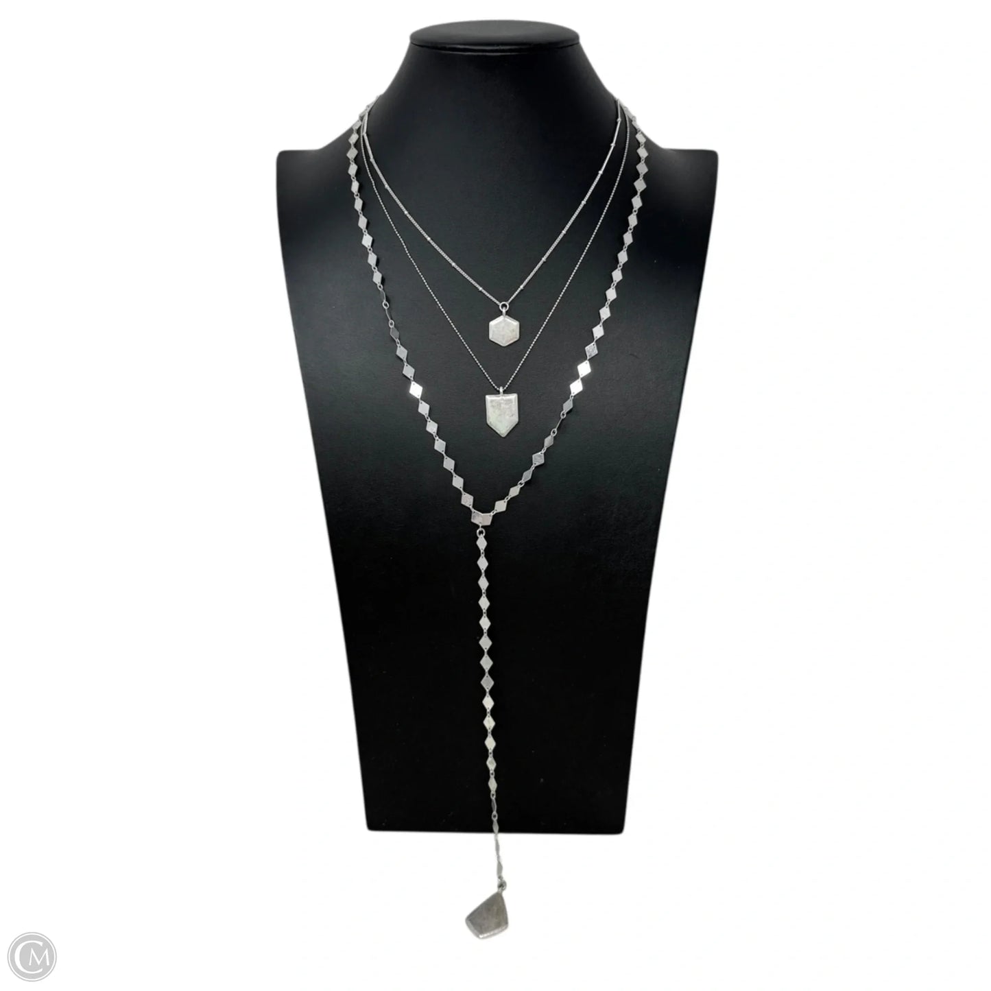Layered Silver Tone Geometric Lariat Necklace Chain By Chicos