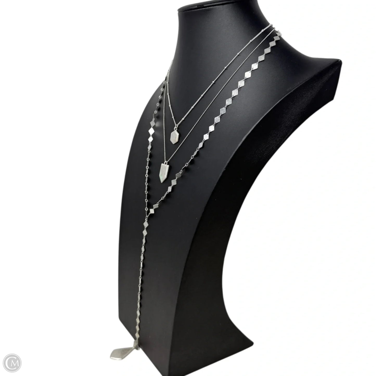 Layered Silver Tone Geometric Lariat Necklace Chain By Chicos