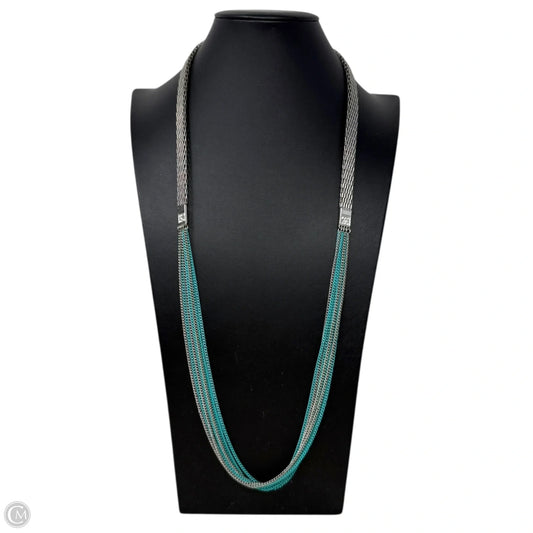 Silver & Turquoise Tone Multi-Strand Mesh Chain Necklace