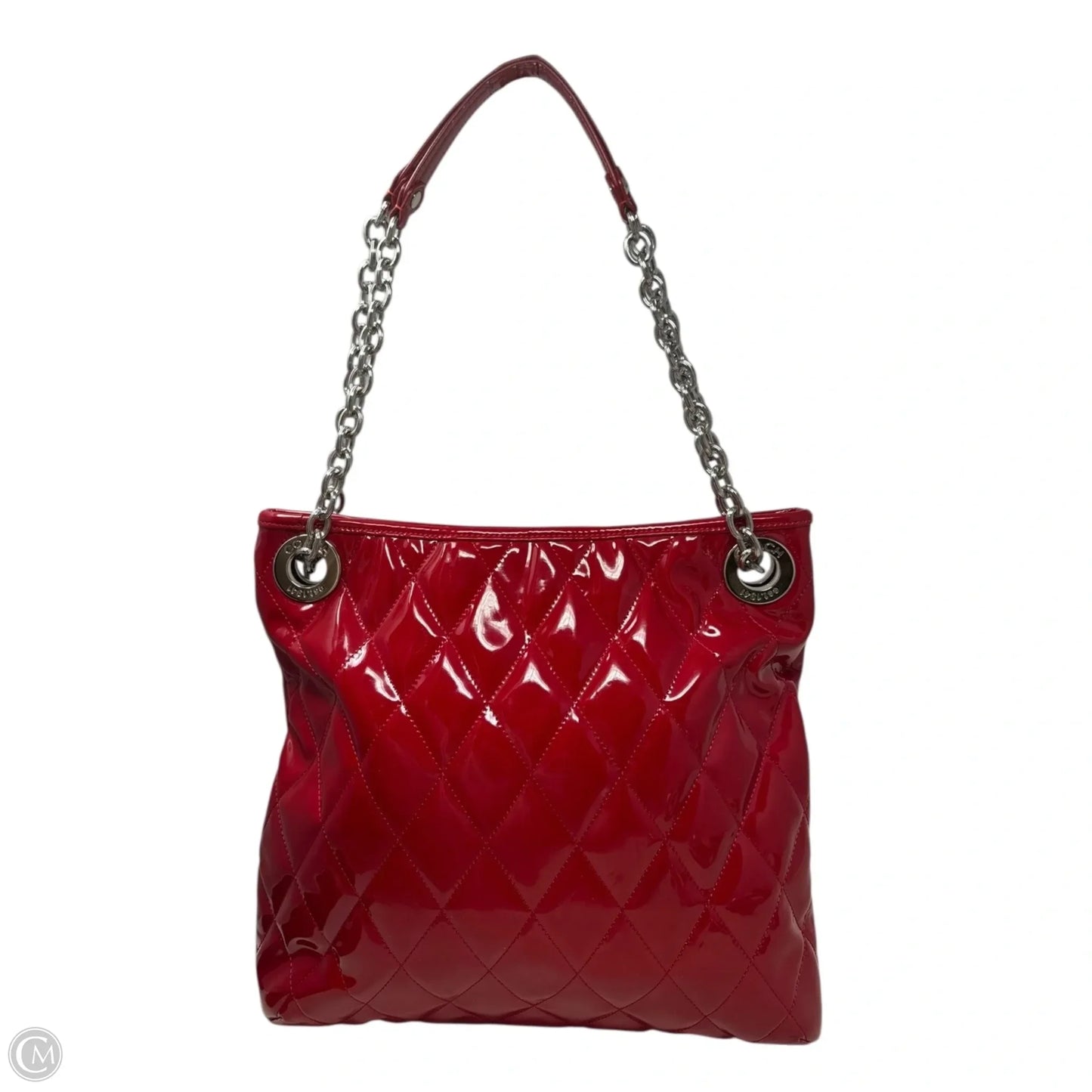 Poppy Liquid Gloss Patent Leather Quilted Shoulder Bag Designer By Coach, Size: Medium