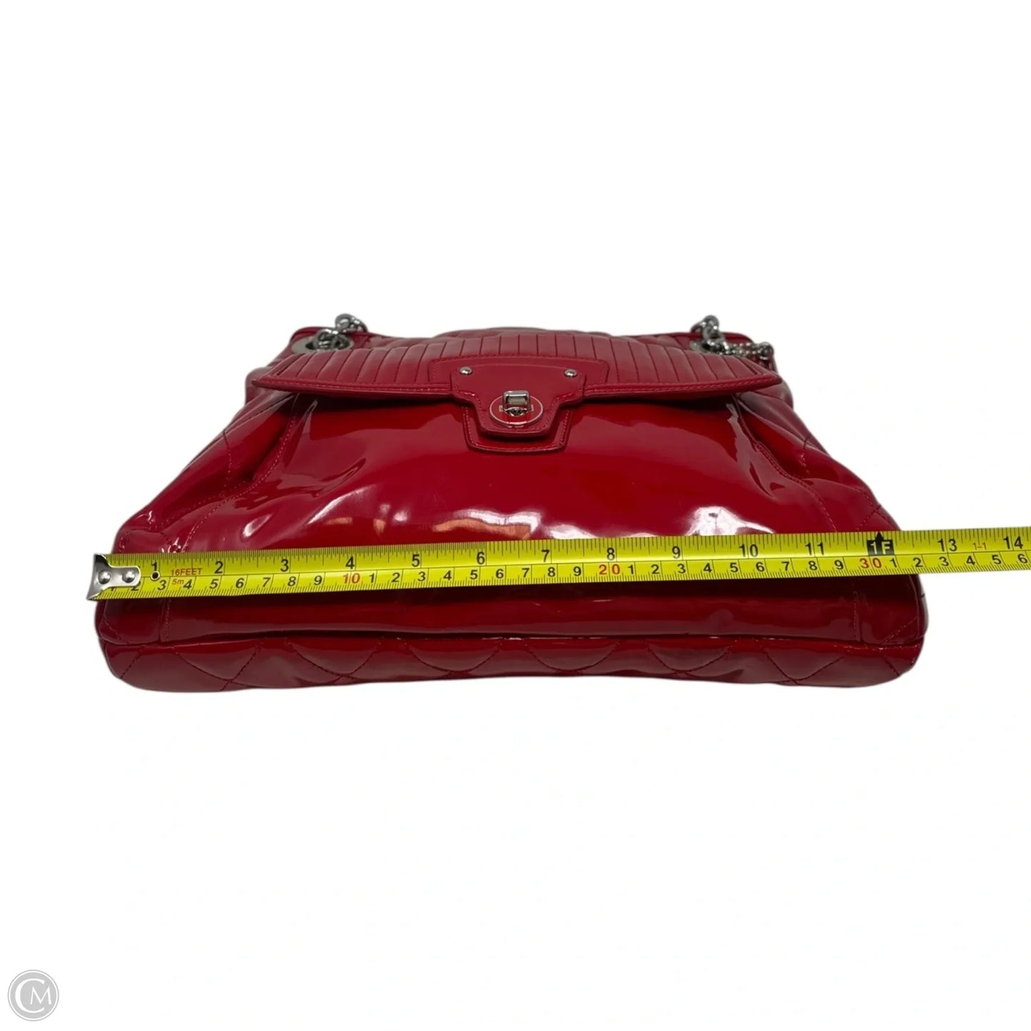 Poppy Liquid Gloss Patent Leather Quilted Shoulder Bag Designer By Coach, Size: Medium