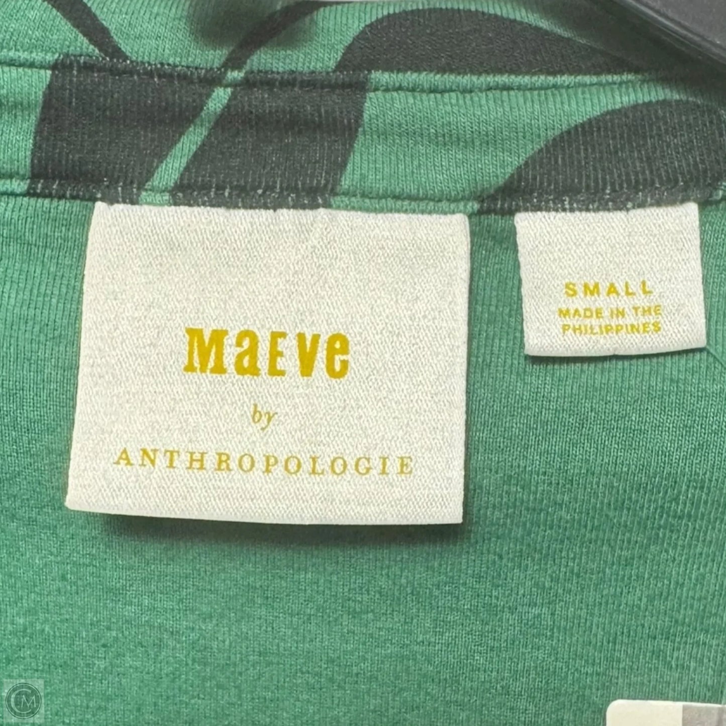 Ruched Front Button-Down Long Sleeve Top By Maeve In Black & Green, Size: S