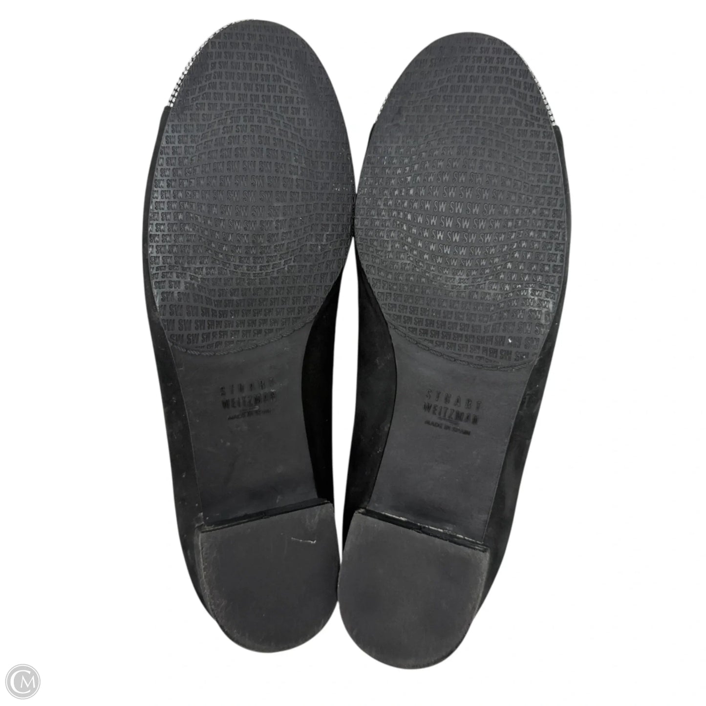 Lingo Suede Studded Loafers Designer By Stuart Weitzman In Black & Silver, Size: 7.5