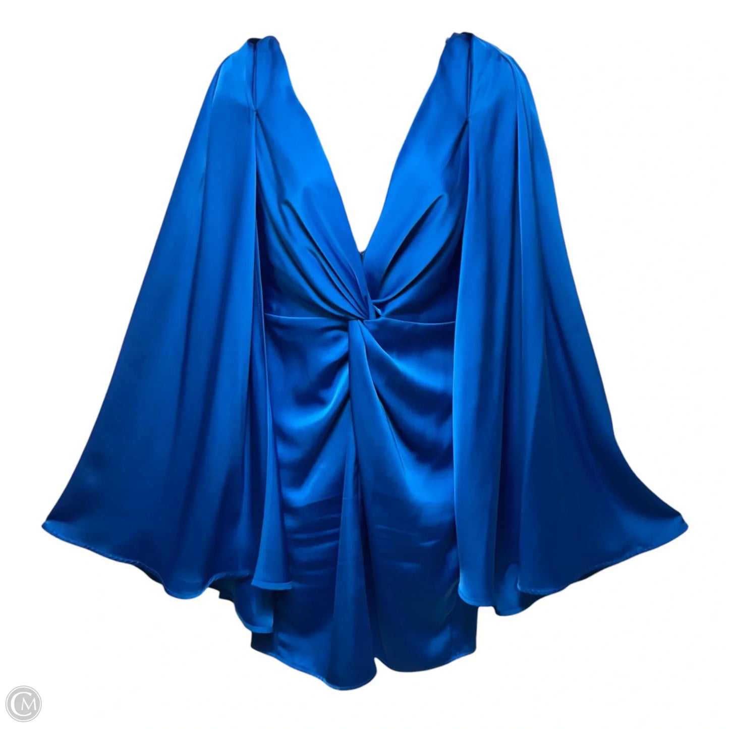 Nora Satin V-Neck Twist Front Cape Mini Dress By Belle Badgley Mischka In Blue, Size: 2