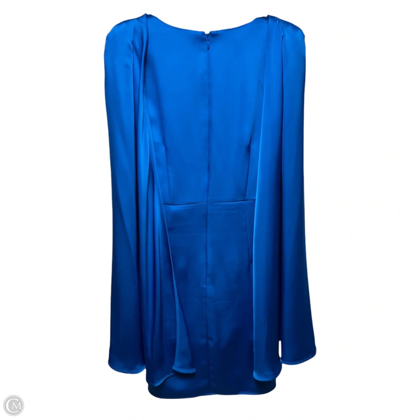 Nora Satin V-Neck Twist Front Cape Mini Dress By Belle Badgley Mischka In Blue, Size: 2