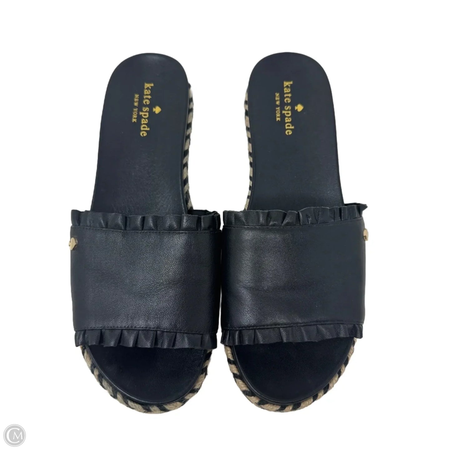 Zahara Leather Flatform Espadrille Slide Sandals Designer By Kate Spade In Black, Size: 8.5