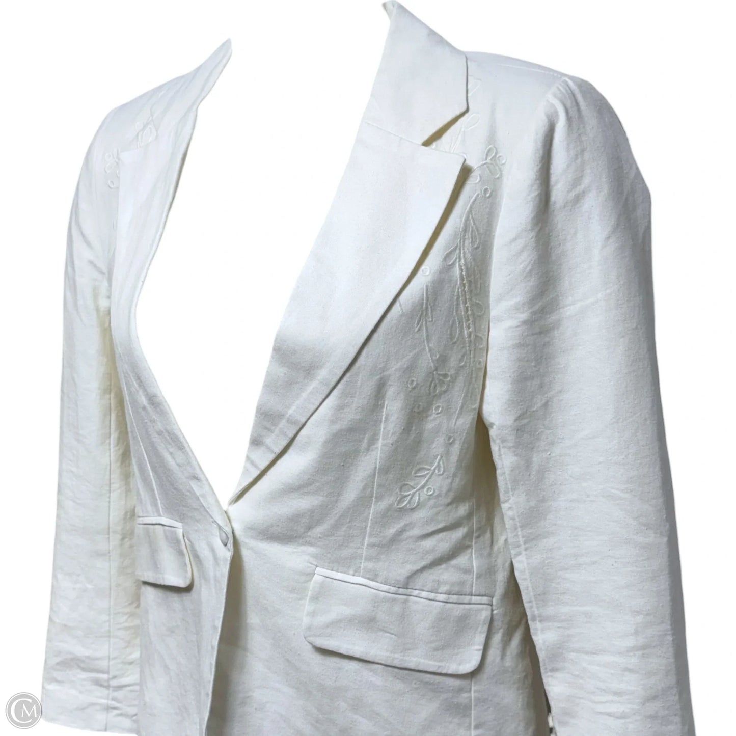 Linen Blend Embroidered Blazer Designer By Jason Wu In Cream, Size: M