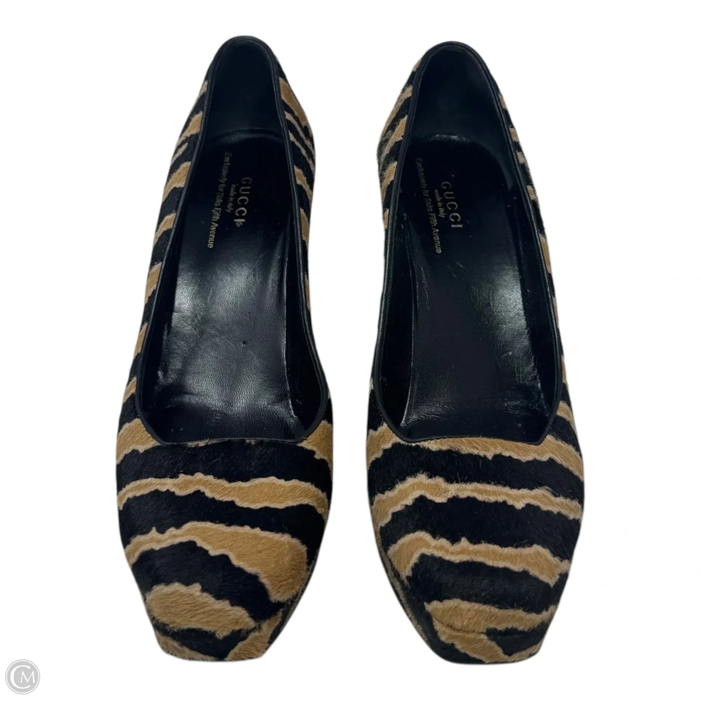 Calfhair Platform Heels Shoes Luxury Designer By Gucci In Animal Print, Size: 8