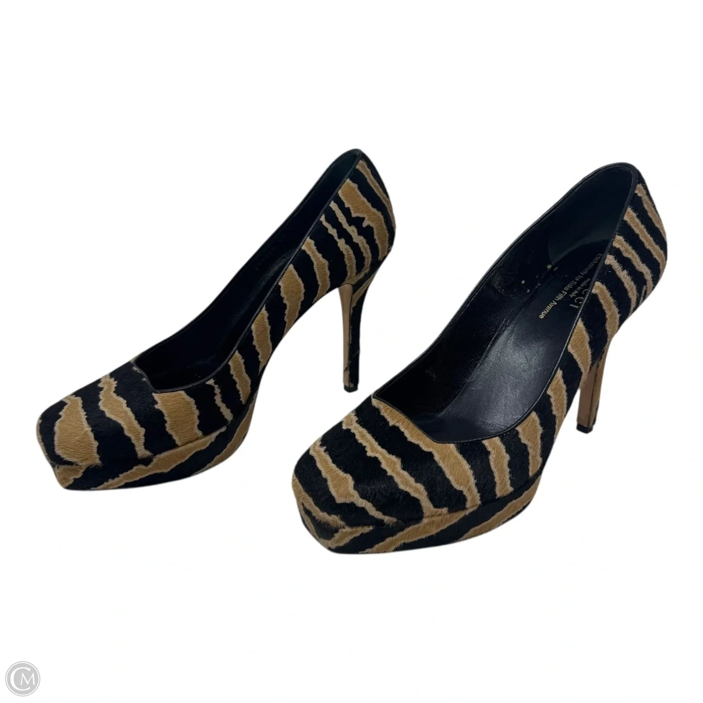 Calfhair Platform Heels Shoes Luxury Designer By Gucci In Animal Print, Size: 8