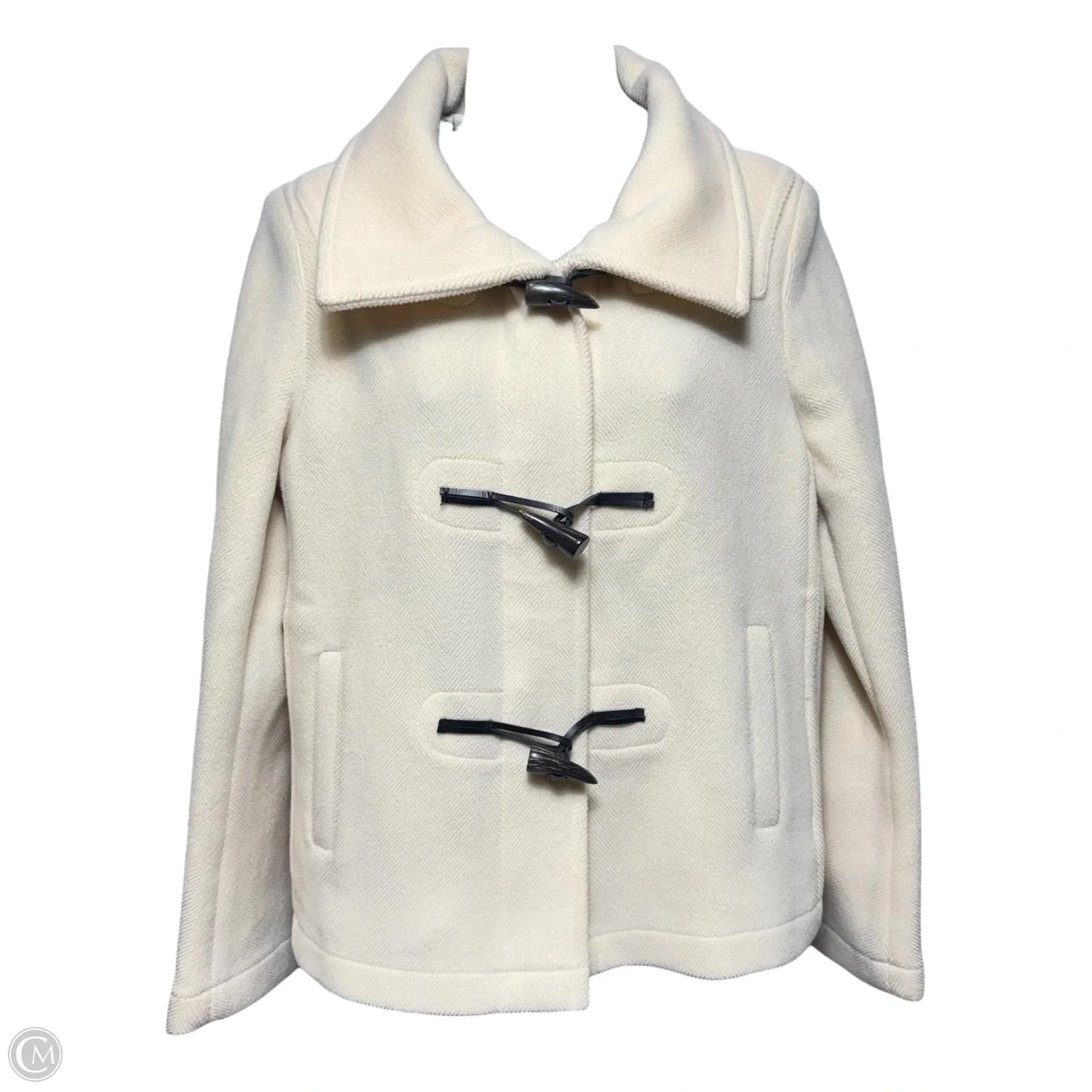 Wool Short Toggle Closure Duffle Jacket Luxury Designer By Burberry In Cream, Size: 8