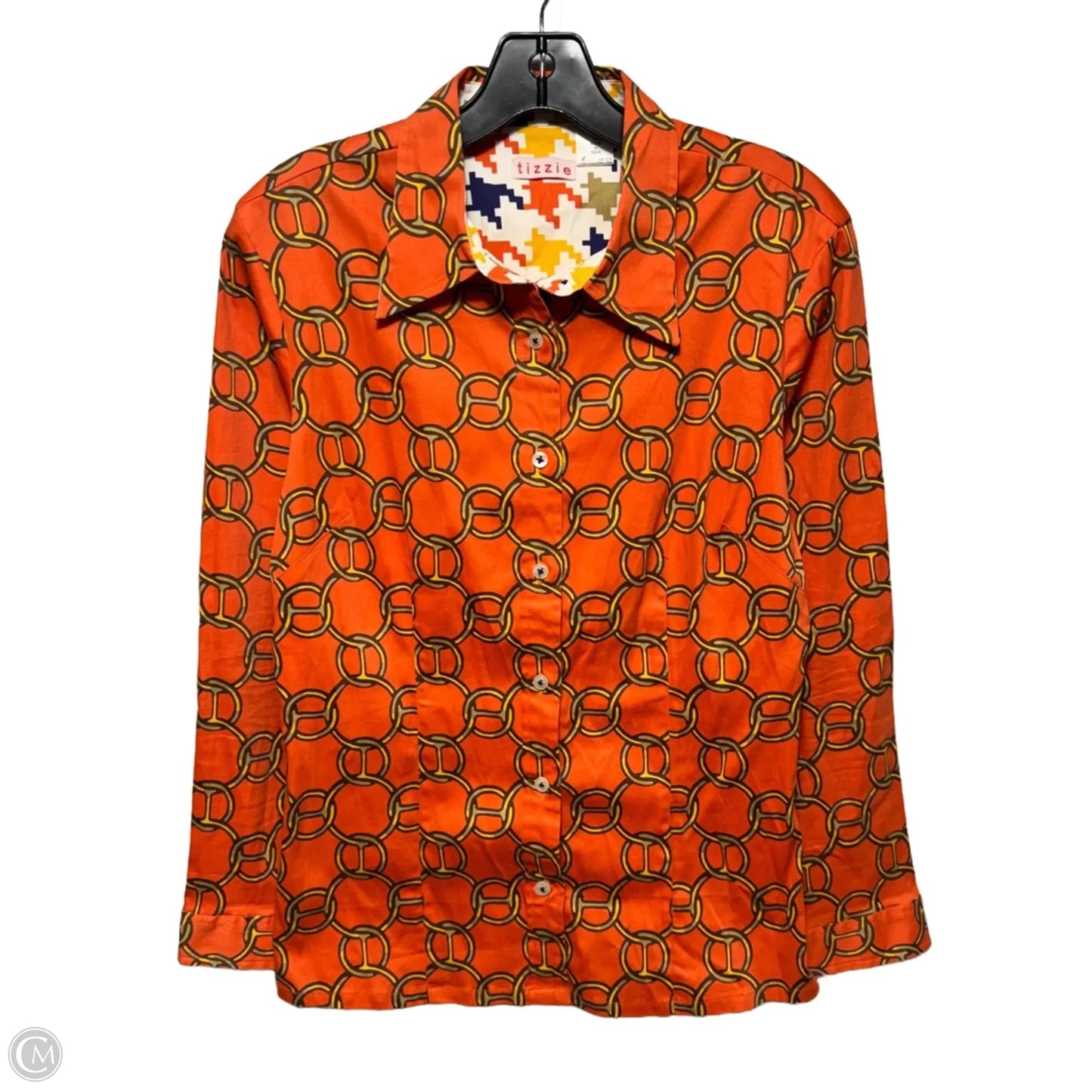 Rome Shirt By Tizzie By Dizzy Lizzie In Orange Geometric Print, Size: M