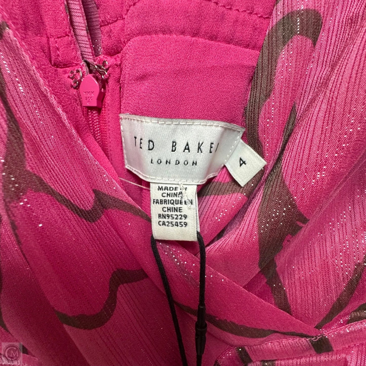 Victoir Shimmer Abstract Print Pinafore Midi Dress with Tie Waist By Ted Baker In Pink, Size: 4