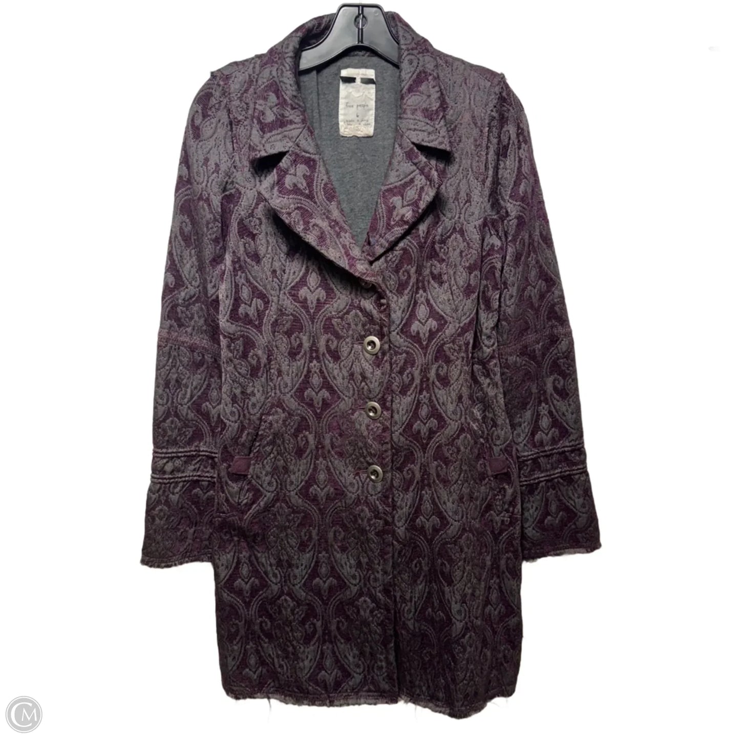 Vintage Brocade Tapestry Coat By Free People In Grey & Purple, Size: 6