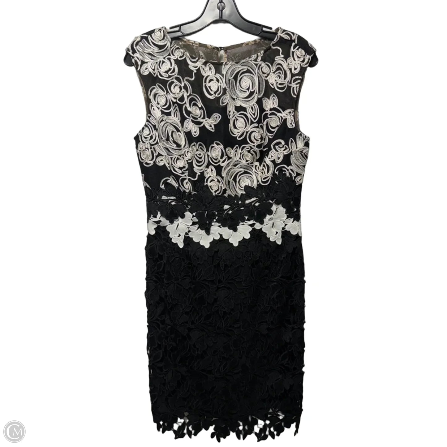 Floral Lace Midi Sheath Cocktail Dress By Kay Unger In Black & Cream, Size: 6