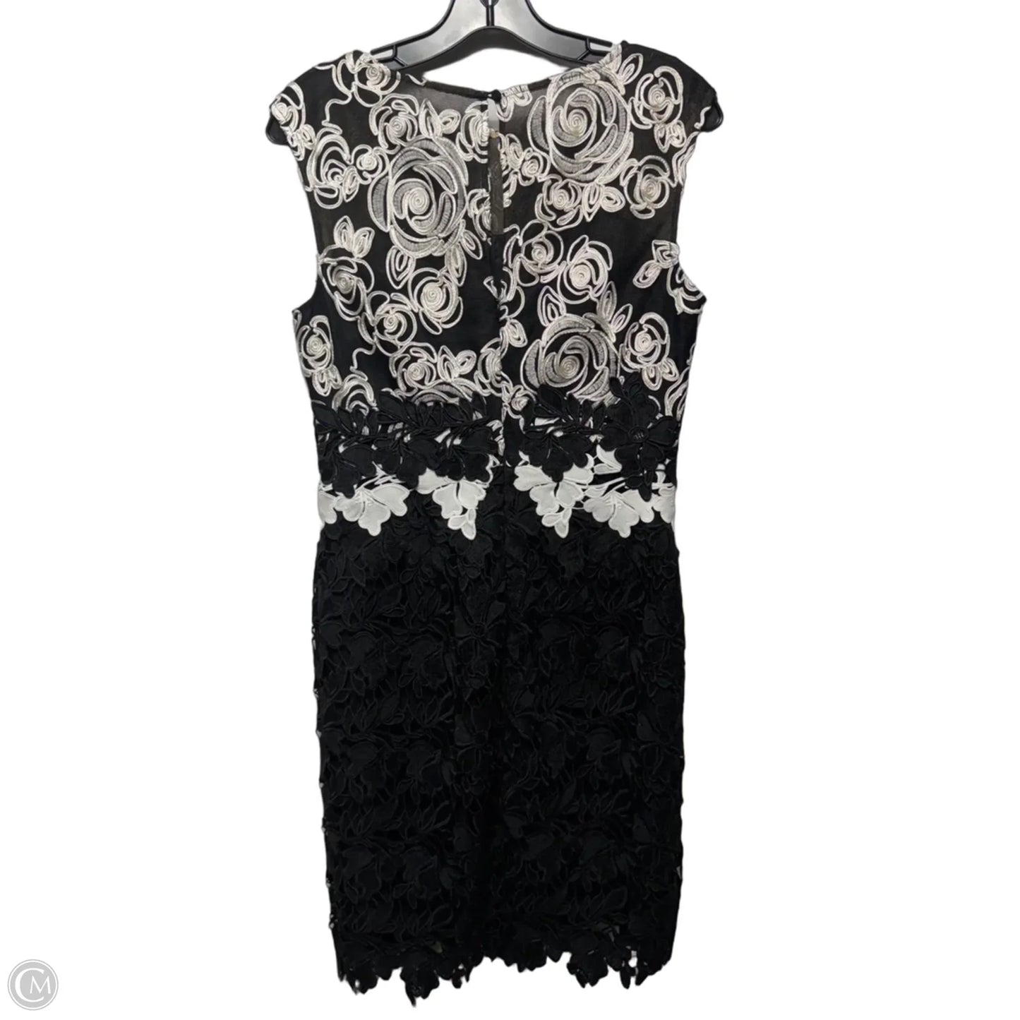 Floral Lace Midi Sheath Cocktail Dress By Kay Unger In Black & Cream, Size: 6