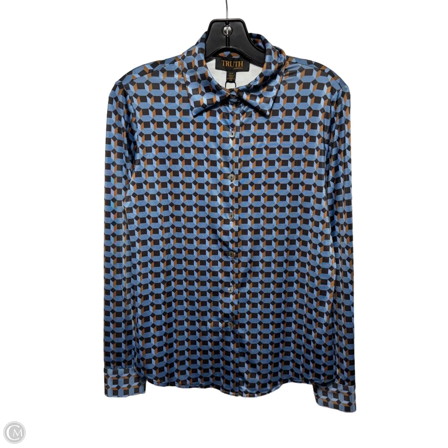 Top Long Sleeve By Truth In Blue & Brown Geometric Pattern, Size: S