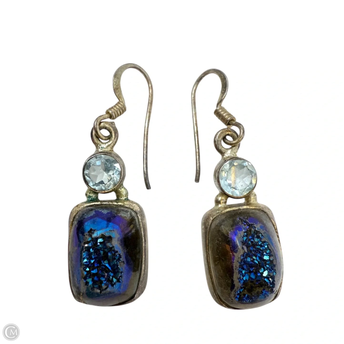 Sterling Silver, Aquamarine & Aura Quartz Dangle Earrings