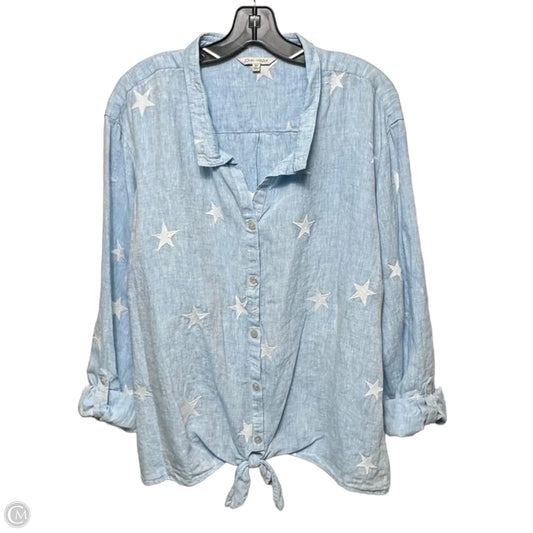 Del Mar Linen Top Long Sleeve By John Mark In Blue & White, Size: 3x