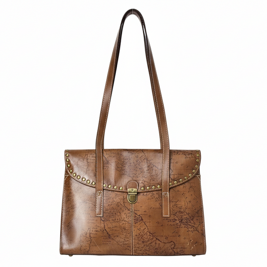 Poppy Map Print Leather Satchel Designer By Patricia Nash, Size: Large