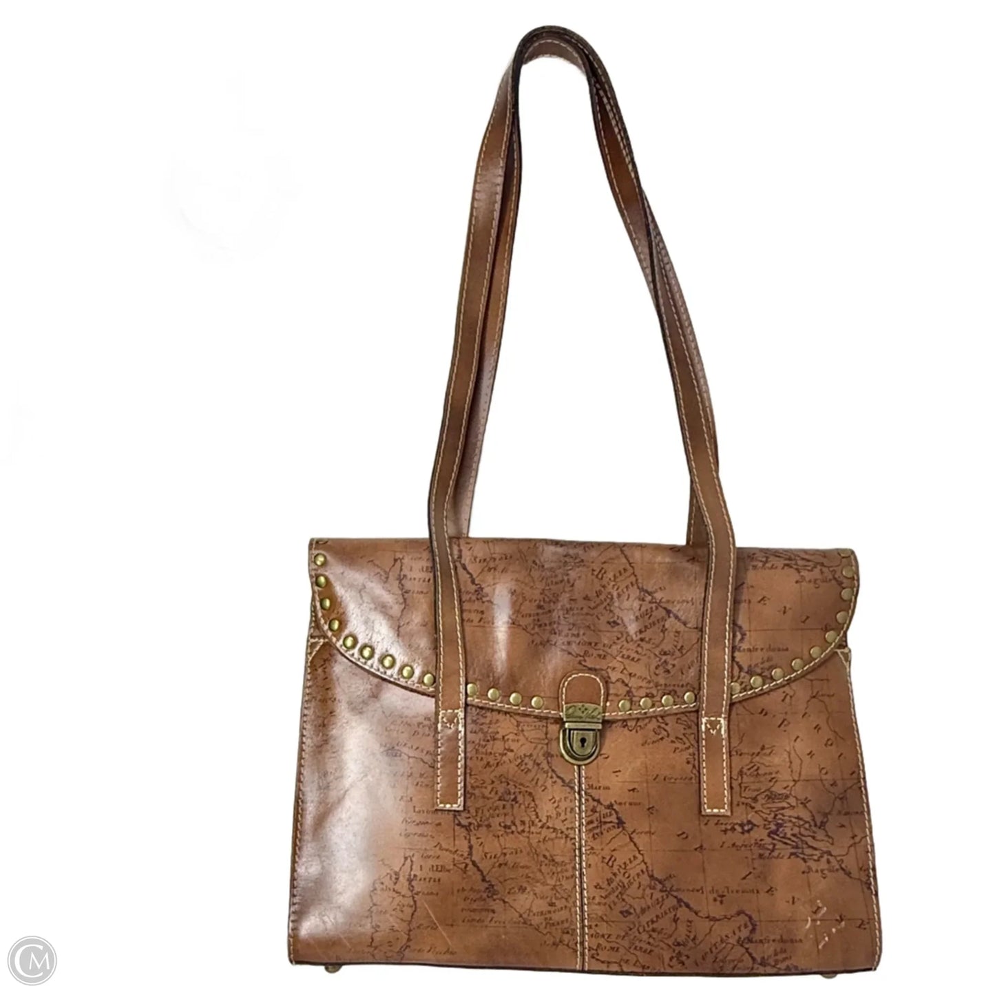 Poppy Map Print Leather Satchel Designer By Patricia Nash, Size: Large