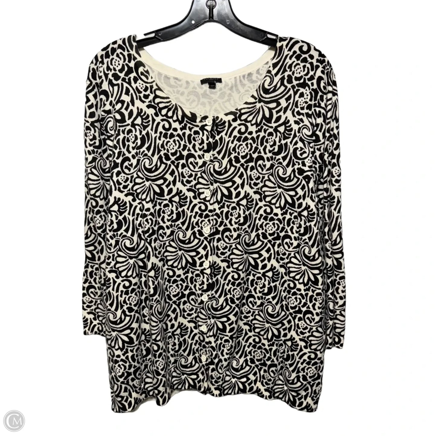 Sweater Cardigan By Talbots In Black & Cream, Size: 3x