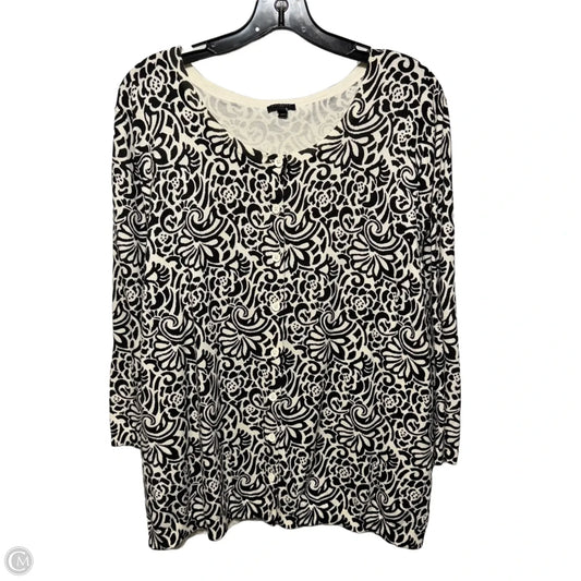Sweater Cardigan By Talbots In Black & Cream, Size: 3x