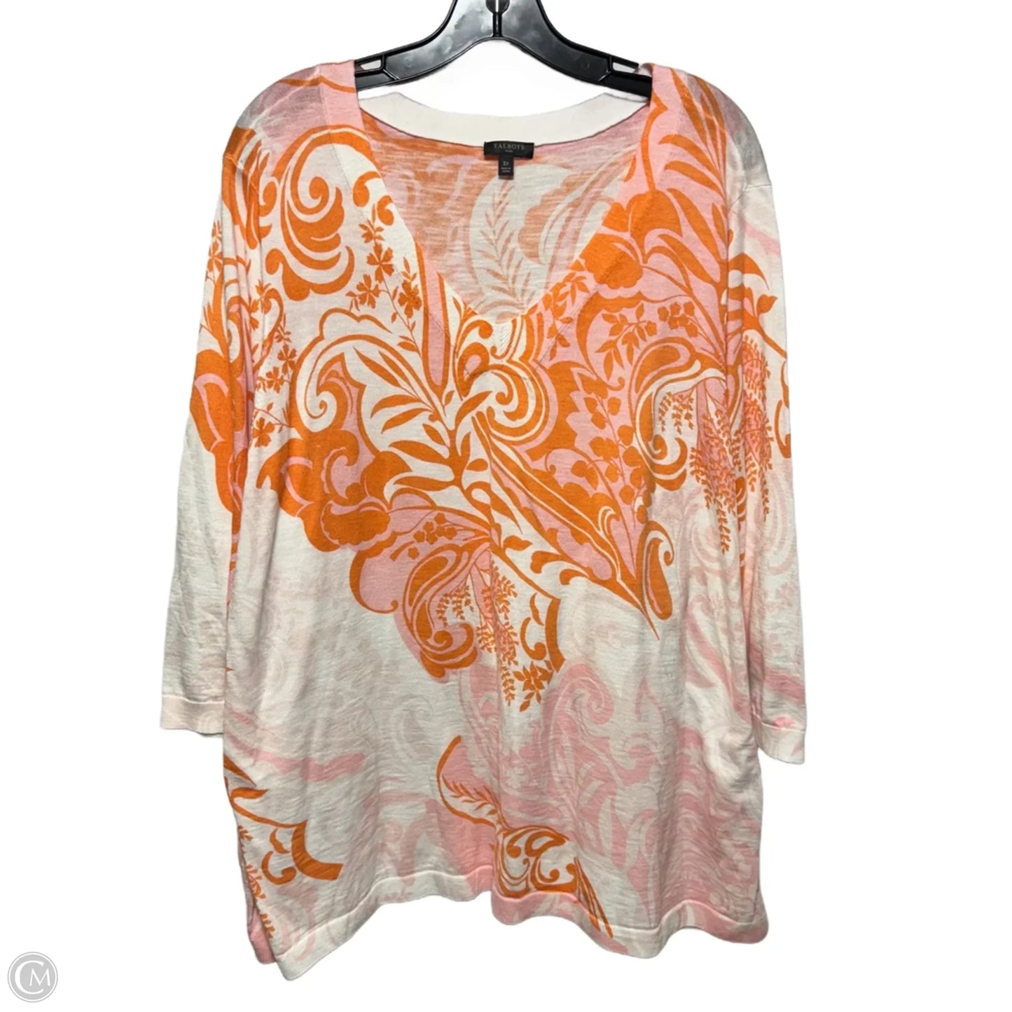 Sweater By Talbots In Orange & White, Size: 3x