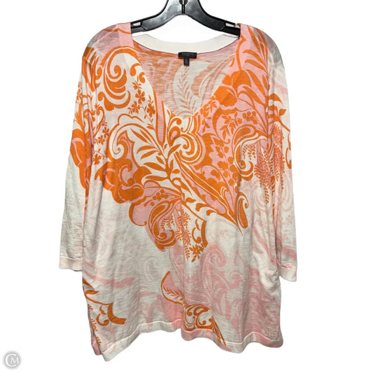 Sweater By Talbots In Orange & White, Size: 3x