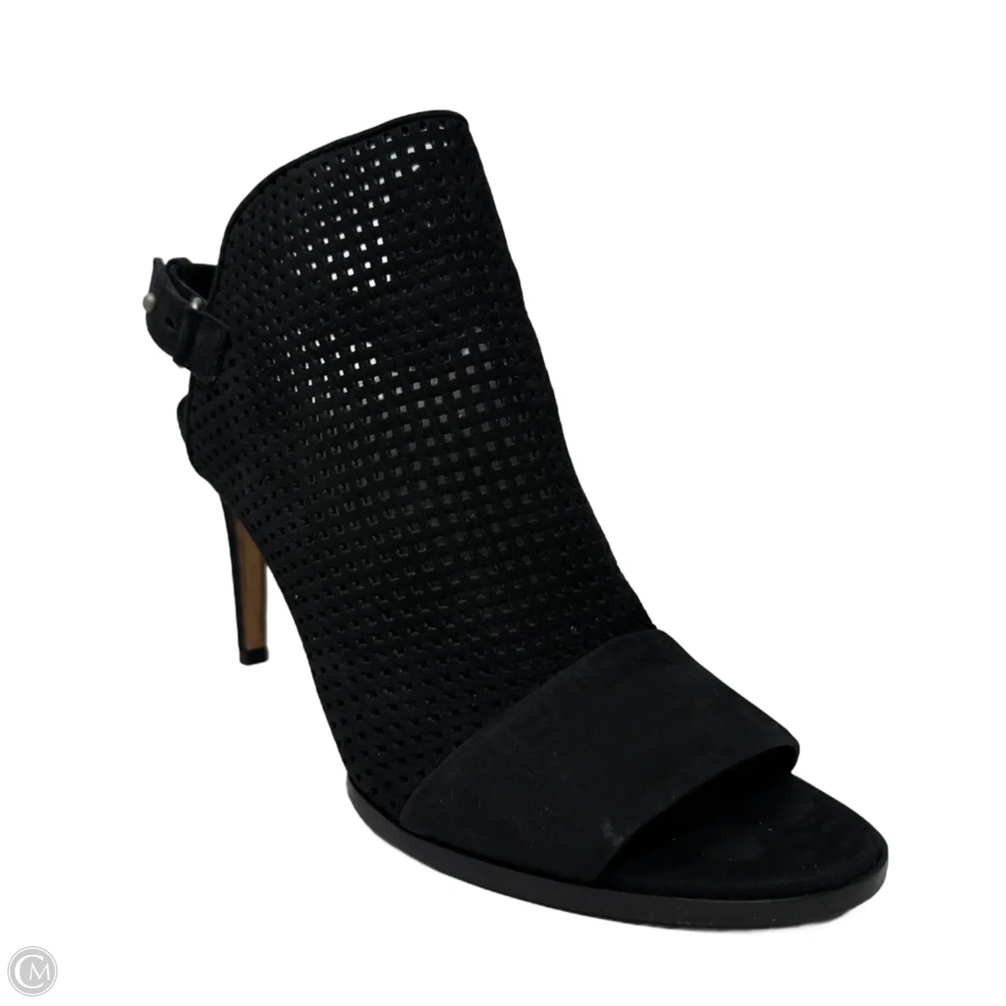 Aden II Perforated Newbuck Peep Toe Slingback Stiletto Mules By Vince In Black, Size: 11