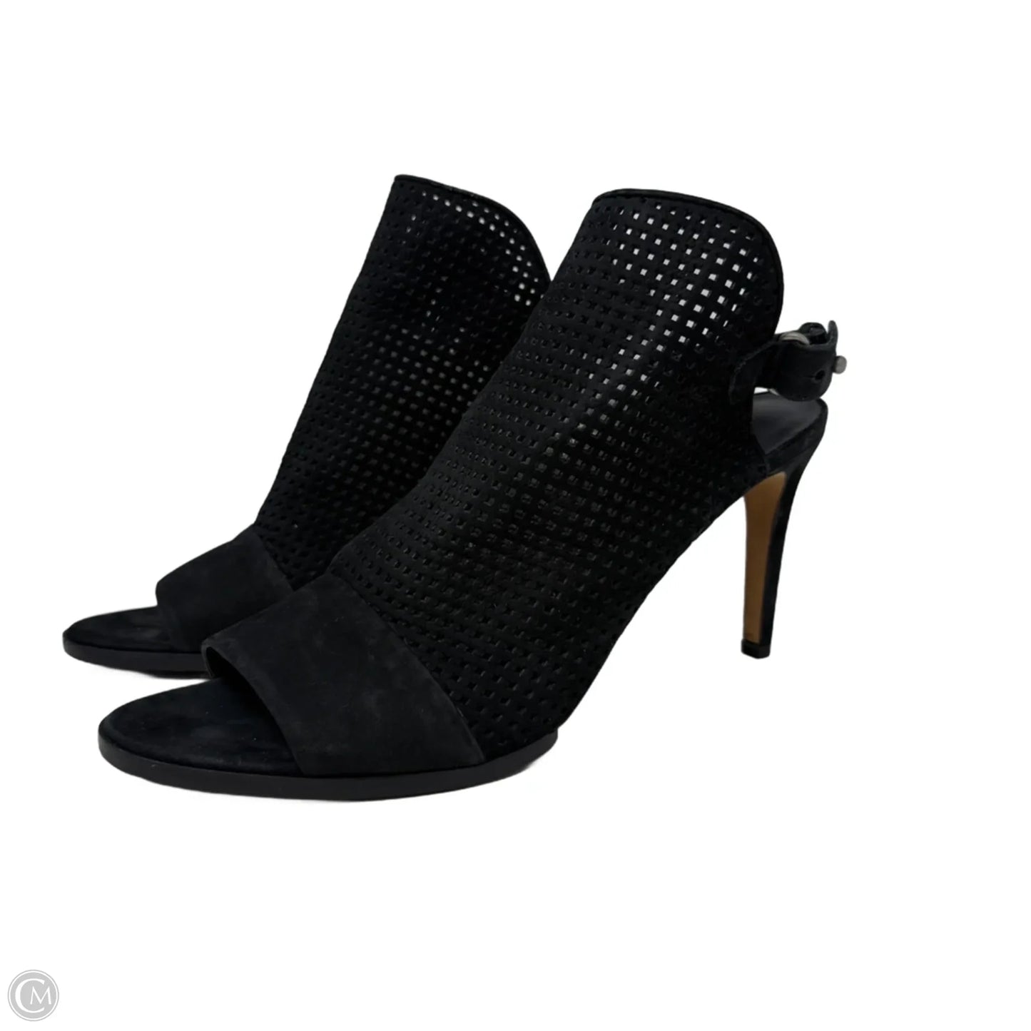 Aden II Perforated Newbuck Peep Toe Slingback Stiletto Mules By Vince In Black, Size: 11
