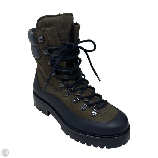 Lace Up Mountain Boots Ankle Flats By Belstaff In Black & Green, Size: 6