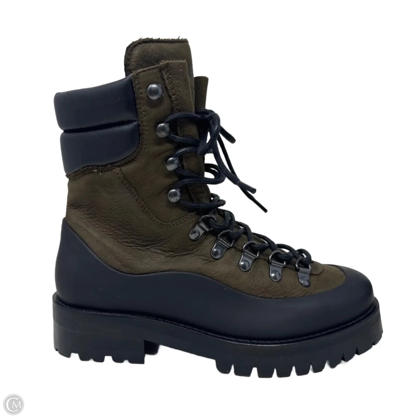 Lace Up Mountain Boots Ankle Flats By Belstaff In Black & Green, Size: 6