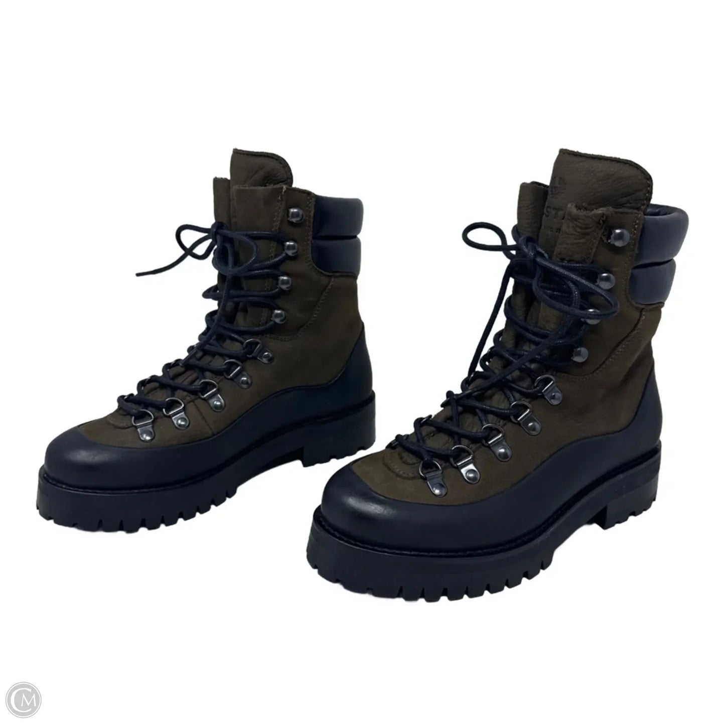 Lace Up Mountain Boots Ankle Flats By Belstaff In Black & Green, Size: 6