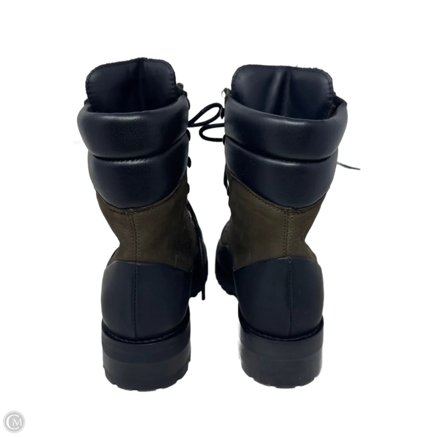 Lace Up Mountain Boots Ankle Flats By Belstaff In Black & Green, Size: 6