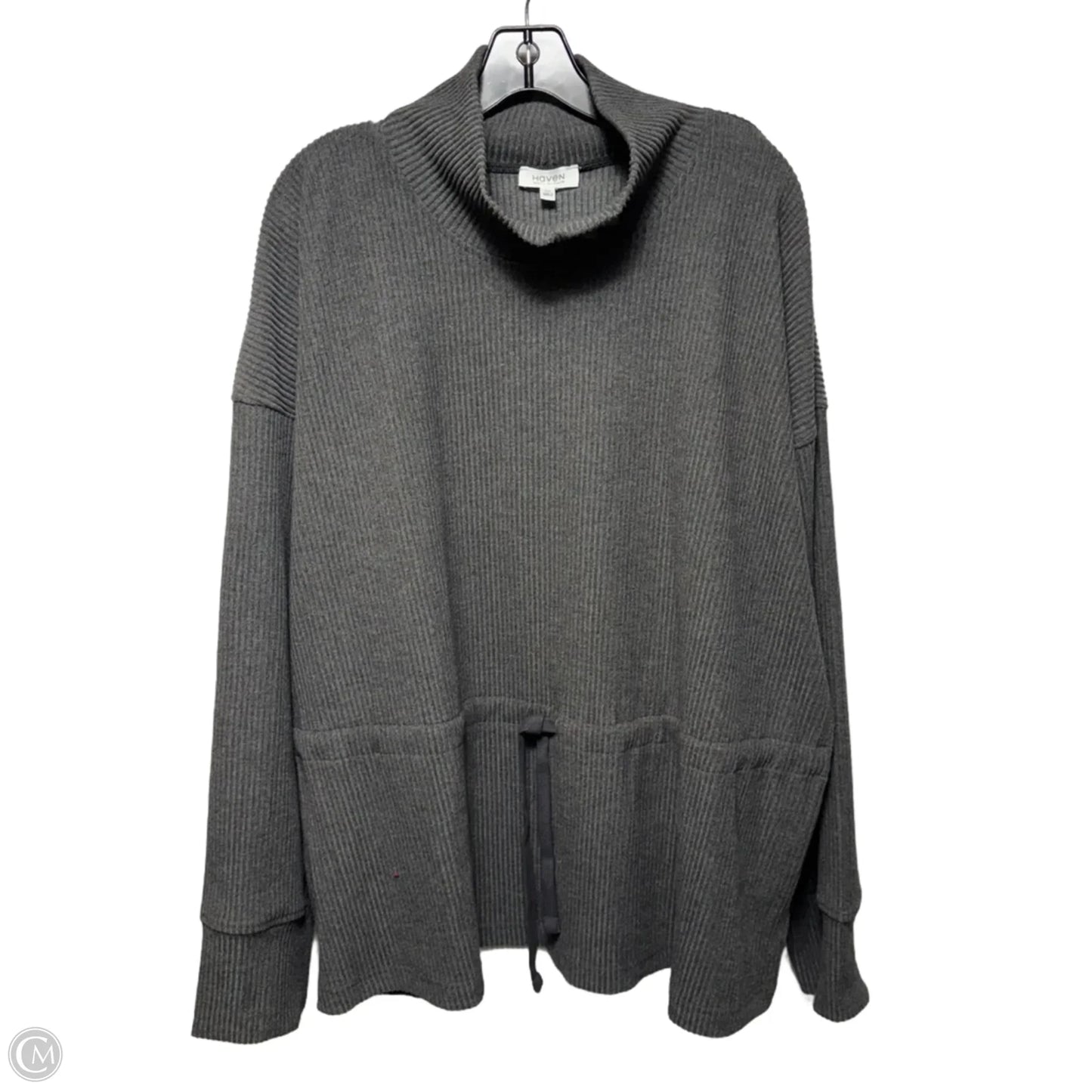 Ribbed Athletic Top Long Sleeve Collar By Haven In Grey, Size: Xxl