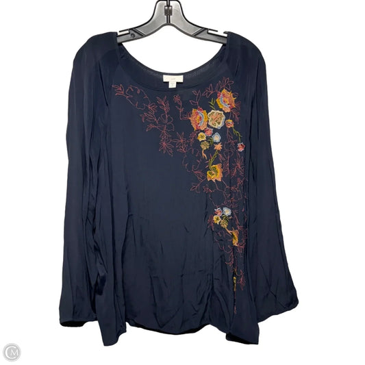 Embroidered Top Long Sleeve By J. Jill In Navy, Size: 3x
