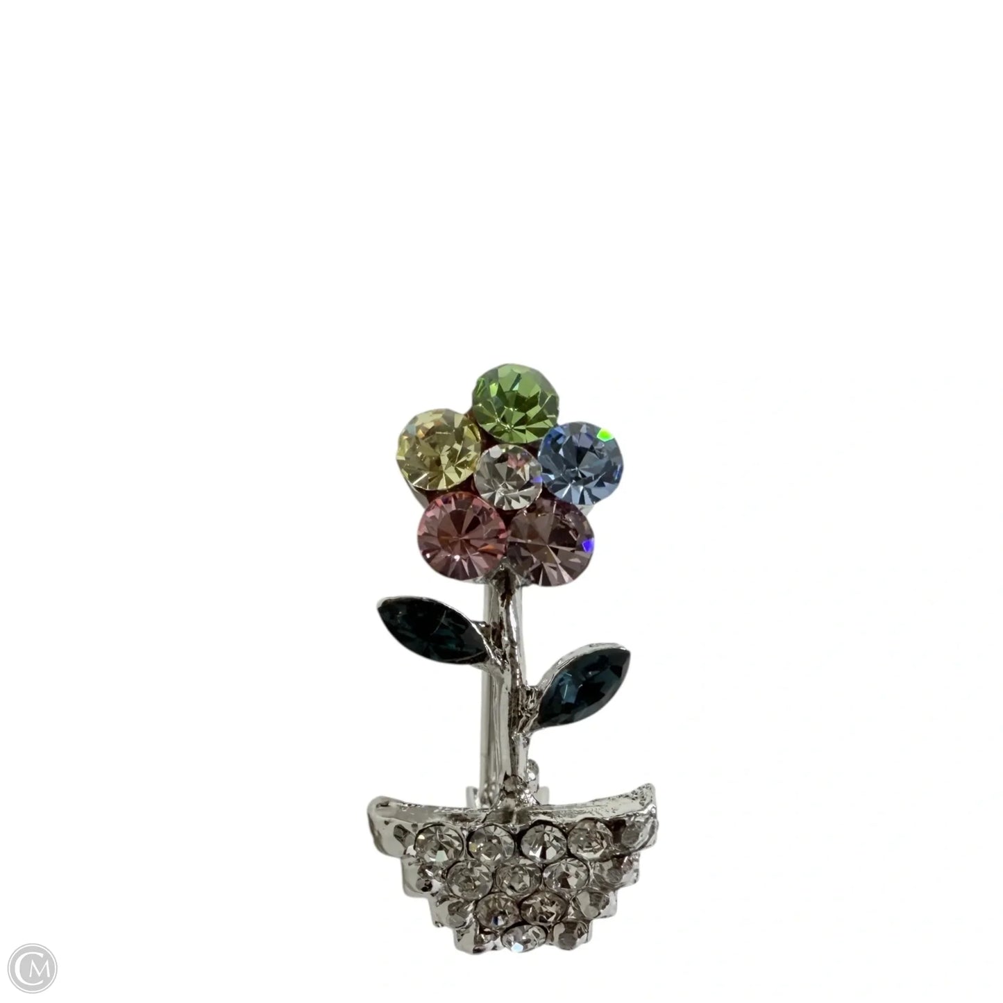 Tiny Rhinestone Flower Pot Pin