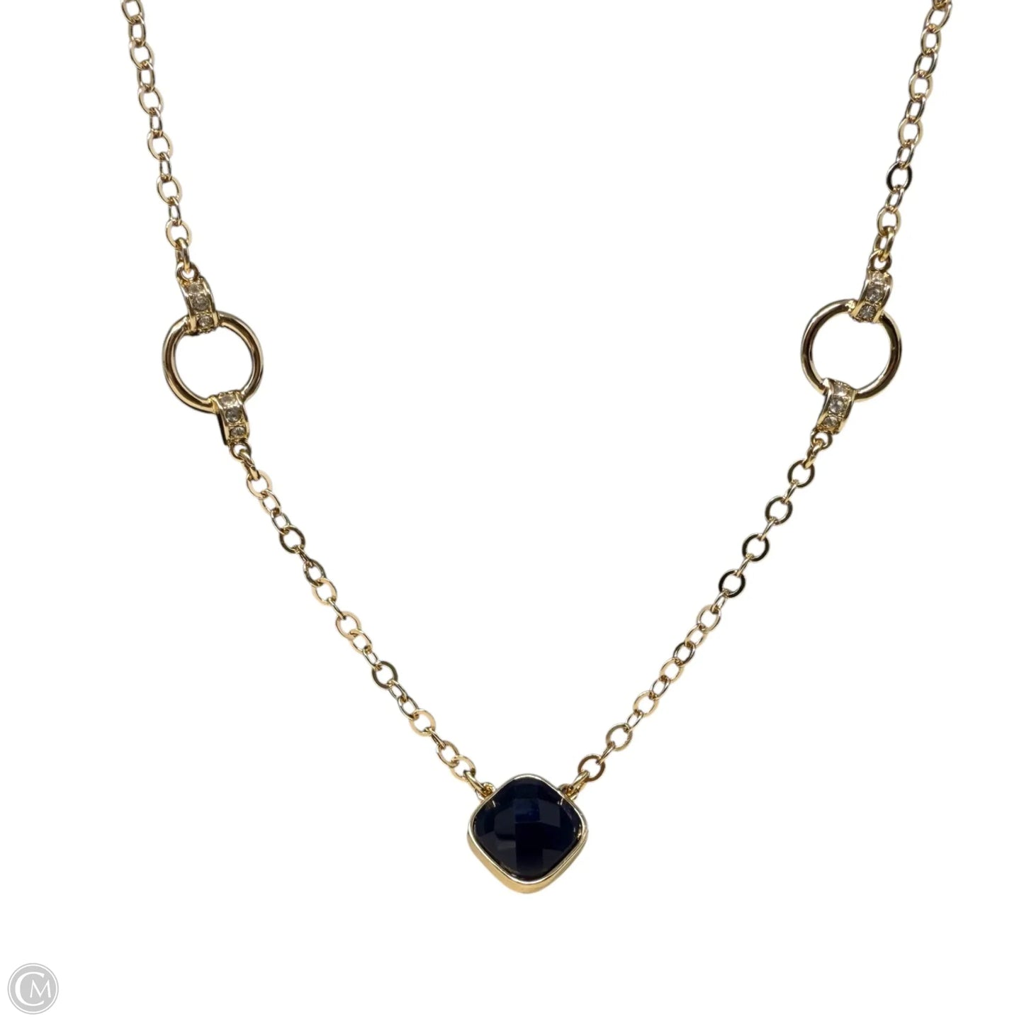 Gold Tone Blue Stone & Crystal Accent Station Necklace By Tahari