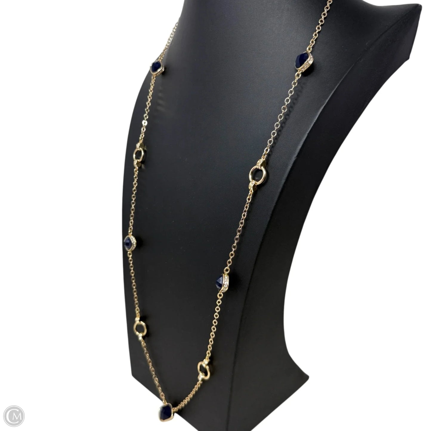 Gold Tone Blue Stone & Crystal Accent Station Necklace By Tahari