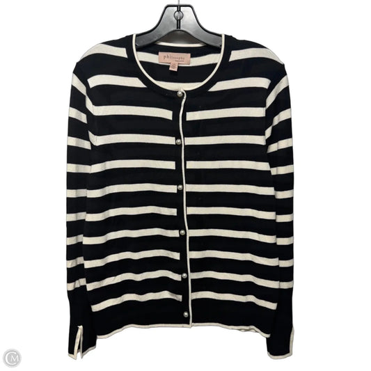 Pearl Button Sweater Cardigan By Philosophy In Striped Pattern, Size: L