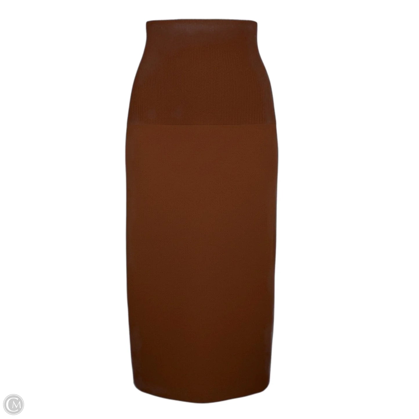Fitted Stretch Knit Midi Skirt  By VB Body by Victoria, Beckham  In Brown, Size: S